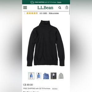 LL Bean Black Cotton and Cashmere Turtleneck